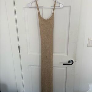 Strappy Metallic Knit Maxi Dress in Gold